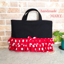 赤白ドットのラブリーなレッスンバッグ レッスンバッグ handmade MARY