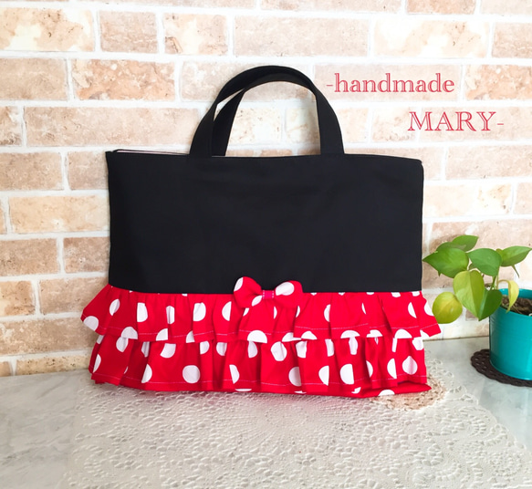 赤白ドットのラブリーなレッスンバッグ レッスンバッグ handmade MARY