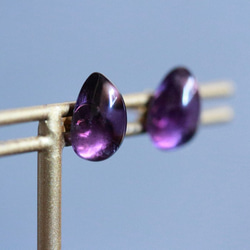 寶石紫水晶梨形凸圓形耳環 14 公斤二月生日石 第2張的照片
