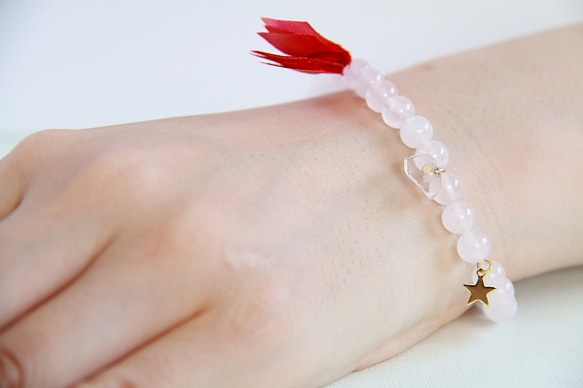 Rose quartz & Quartz Bracelet/ローズクォーツ、水晶 4枚目の画像