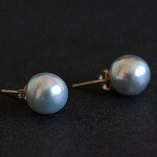 14Kgf】 ナチュラルグレーバロックあこや真珠 一粒スタッドピアス