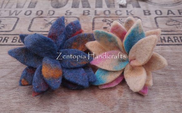 [Zentopia手芸]羊毛フェルト - 迷彩色鮮やかな花のブローチ/ピンPWMFB425-WW 3枚目の画像