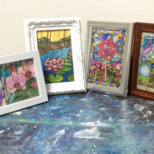 ポスカサイズ ステンドグラス画法油彩作品4選(複製)② イラスト