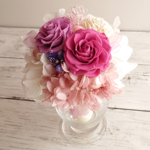 プリザーブドフラワー グラスアレンジ ラベンダーワイン ブリザード