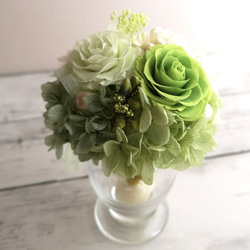 プリザーブドフラワー グラスアレンジ グリーン ブリザードフラワー