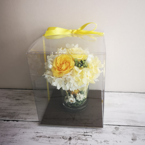 プリザーブドフラワーミニ グラスアレンジ イエロー ブリザード