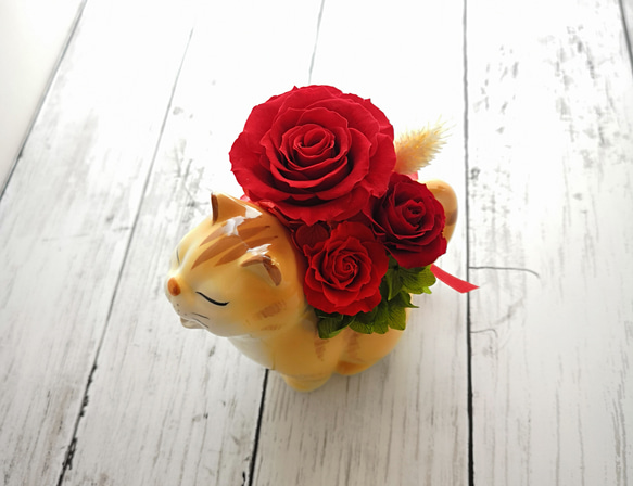 猫の顔 プリザーブドフラワー LED付き プリザーブドフラワー 猫 雑貨 シャルル バースデー 誕生日プレゼント