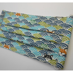 ３サイズから選べる和柄の布マスク　プリーツタイプ　　　青海波に柴犬 2枚目の画像