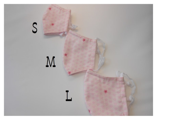 ３サイズから選べる和柄の布マスク　立体タイプ　　　ピンク地青海波に桜 3枚目の画像