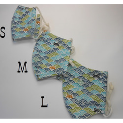 ３サイズから選べる和柄の布マスク　立体タイプ　　　青海波に柴犬 2枚目の画像