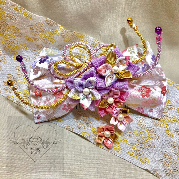 和の髪飾り金襴リボン（流水に桜）送料無料 その他ヘアアクセサリー  