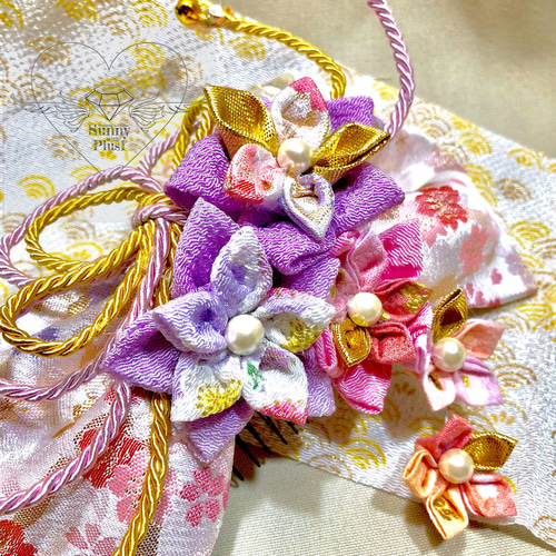 和の髪飾り金襴リボン（流水に桜）送料無料 その他ヘアアクセサリー  