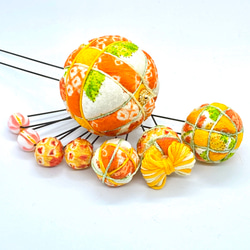ちりめん和玉の手毬髪飾りセットオレンジ（送料無料） 1枚目の画像