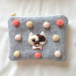 “♪春夏新產品♪”羊毛氈貓紙巾盒拉鍊袋 第4張的照片