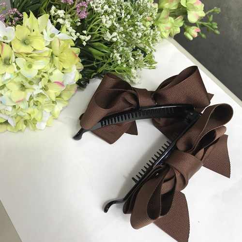 ブラウン《特大バナナクリップ》髪量多い方にオススメ▷ボリューム