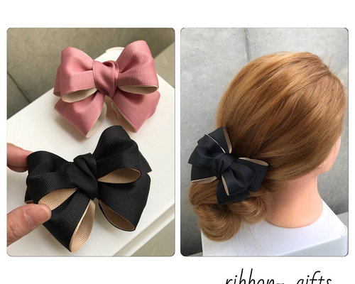 選べる2色《ワイヤー入り》ぷっくりリボン▷バレッタSサイズ【バイ