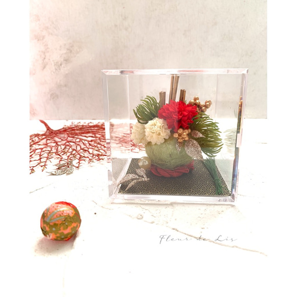 【送料無料】【Creema限定】煌めきガラスドームのお正月飾り　アーティフィシャルフラワー　門松　お正月 5枚目の画像