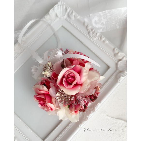 【Creema限定】【桜ハンドメイド2022】桜とピンクローズのフラワーブーケ 4枚目の画像