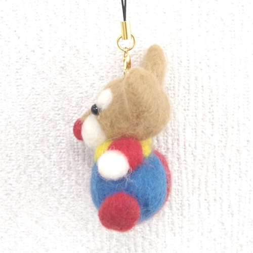 羊毛フェルト【犬】ピエロ柴犬ストラップ(キーホルダー) 携帯