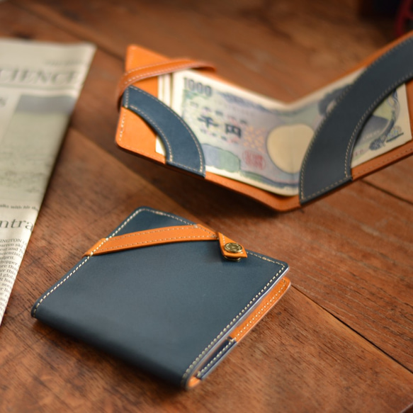 [3天內出貨][專利]7毫米超薄折疊錢包，具有終極功能[Ri kotowari® slim]（經典藍） 第2張的照片