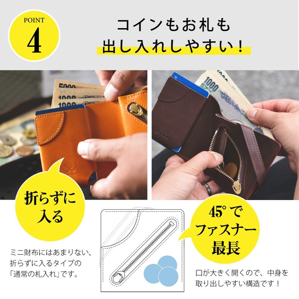 厚革の薄いミニ財布【理 kotowari® mini】（クラシックブルー） 8枚目の画像