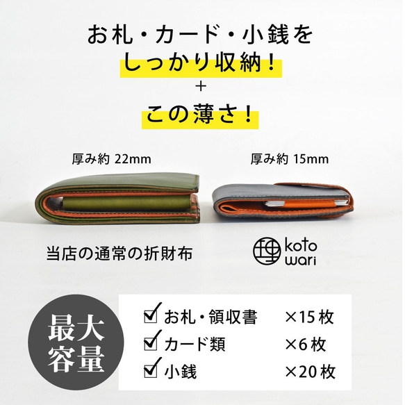 厚革の薄いミニ財布【理 kotowari® mini】（クラシックグリーン） 7枚目の画像