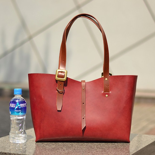 美品 希少カラー Rick Owens レザー トートバッグ ロゴ刺繍 レッド 美