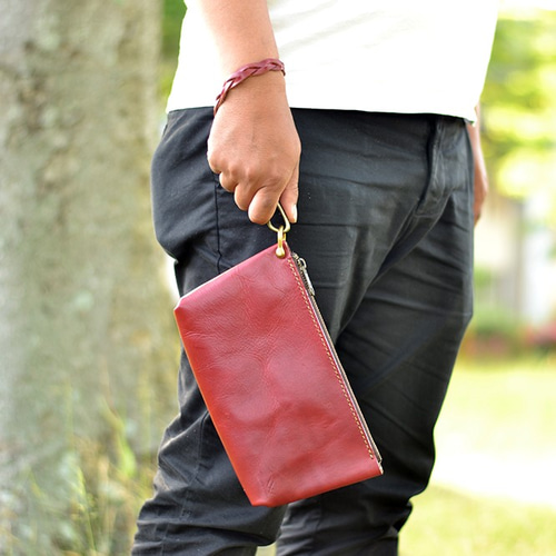 良品】MONCLER ポーチ クラッチバッグ スエード生地 ボルドー 良品