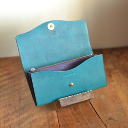 [Creema限定春季幸運袋2020]油皮革長錢包type201（蔚藍色）和鑰匙包 第3張的照片