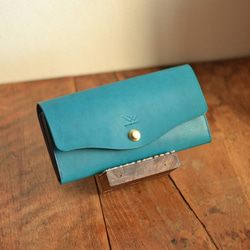 【訂製款】《挑選您的裝飾和縫線顏色！ 》復刻版★大容量！長版皮夾 Type 201（天藍色） 第2張的照片
