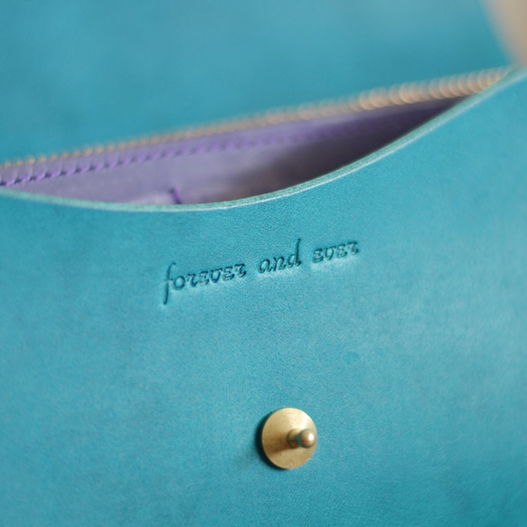 【訂製款】《挑選您的裝飾和縫線顏色！ 》復刻版★大容量！長版皮夾 Type 201（天藍色） 第5張的照片