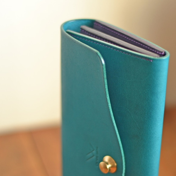 【訂製款】《挑選您的裝飾和縫線顏色！ 》復刻版★大容量！長版皮夾 Type 201（天藍色） 第6張的照片
