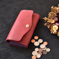 【受注制作】《差し色・糸色が選べる！》復刻★たっぷり入る！ロングウォレットtype201（ワインレッド） 6枚目の画像