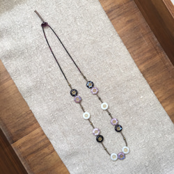 紫白色繪金花玻璃珠項鍊 第2張的照片