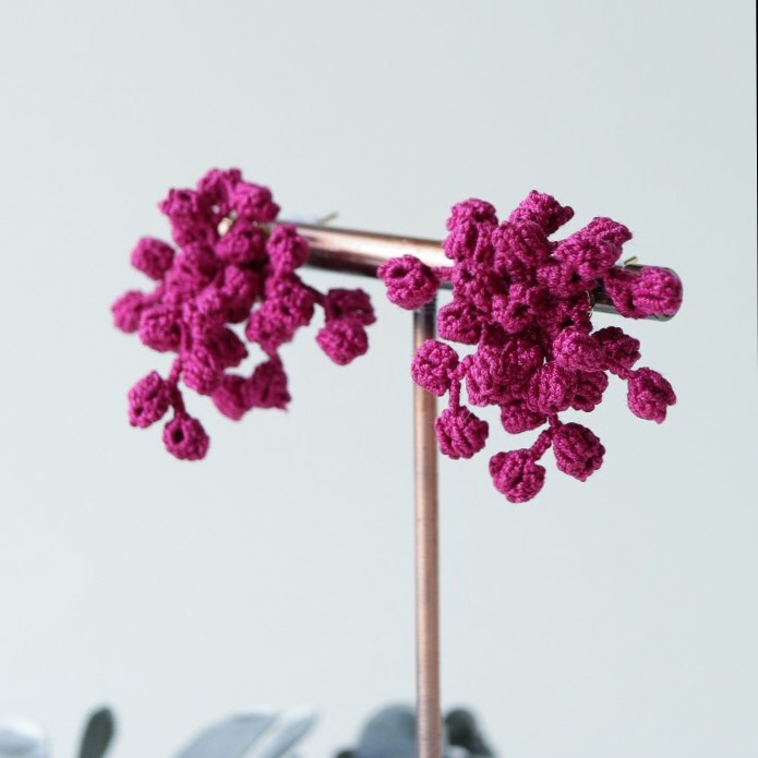タティングレースのピアス Spice Shower＜スパイスシャワー＞Plum ※イヤリングに変更可