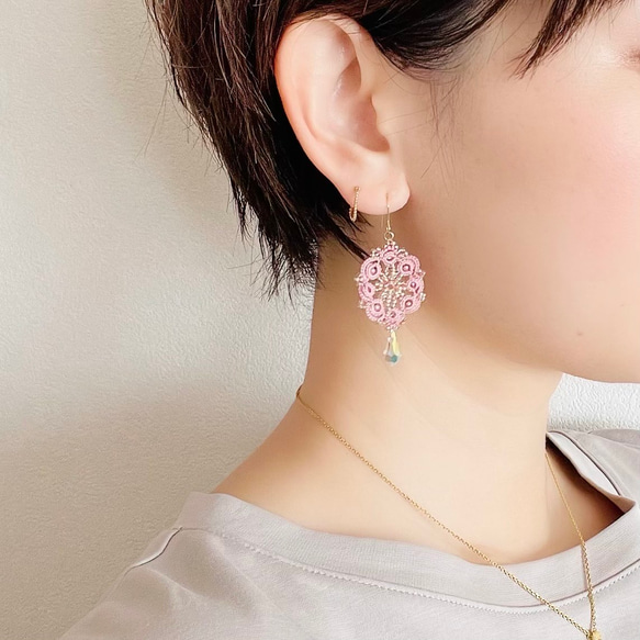 [特色] 梭織蕾絲珠飾耳環 Deco Dusty Pink *可更換為耳環 第2張的照片