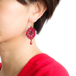 梭織蕾絲珠飾耳環 Deco Rouge *可更換為耳環 第2張的照片