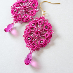 梭織花邊串珠耳環 Deco Fuchsia pink *可換成耳環 第4張的照片