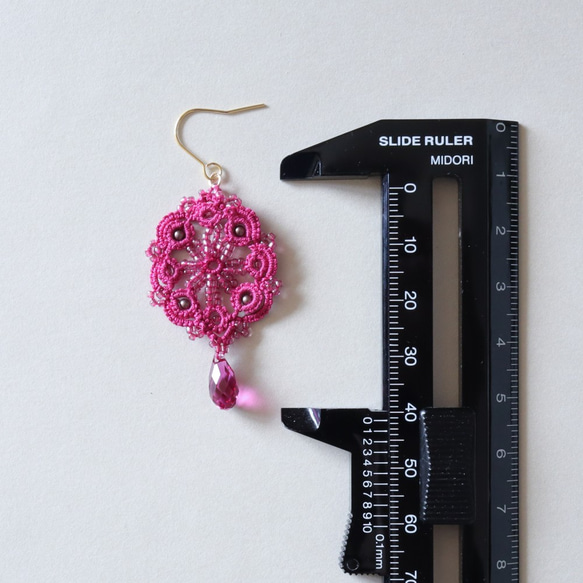 梭織花邊串珠耳環 Deco Fuchsia pink *可換成耳環 第5張的照片