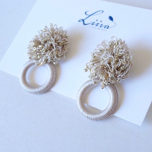 タティングレースのピアス Pompon Ring＜ポンポンリング＞ Silver