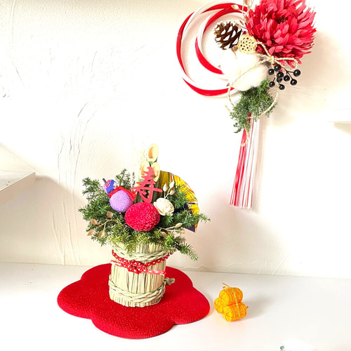 お正月飾り♬門松ベースのひょうたんアレンジ プリザ しめ縄・しめ飾り