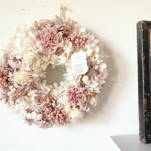 紫陽花リース20㎝ プリザーブドフラワー 人気のピンクホワイト  