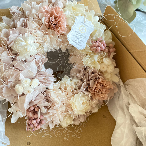 紫陽花リース20㎝ プリザーブドフラワー 人気のピンクホワイト  