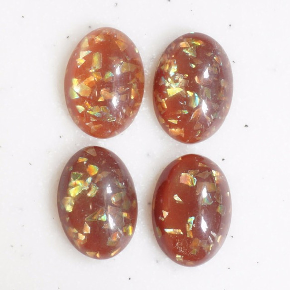 Cabochon カボション 25x18mm 4個 デコパーツ brown キラキラ玉虫 1枚目の画像