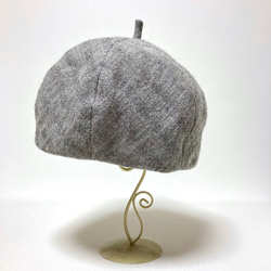 シェットランドウールリネンヘリンボン秋冬のベレー帽/グレー 3枚目の画像