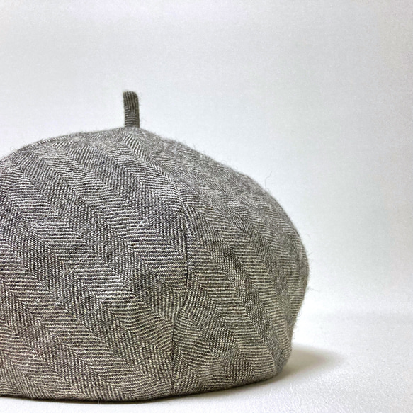シェットランドウールリネンヘリンボン秋冬のベレー帽/グレー 6枚目の画像