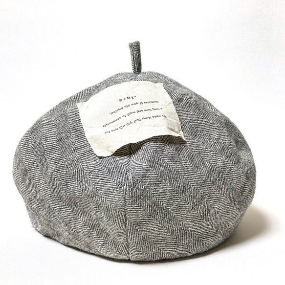 シェットランドウールリネンヘリンボン秋冬のベレー帽/グレー 8枚目の画像