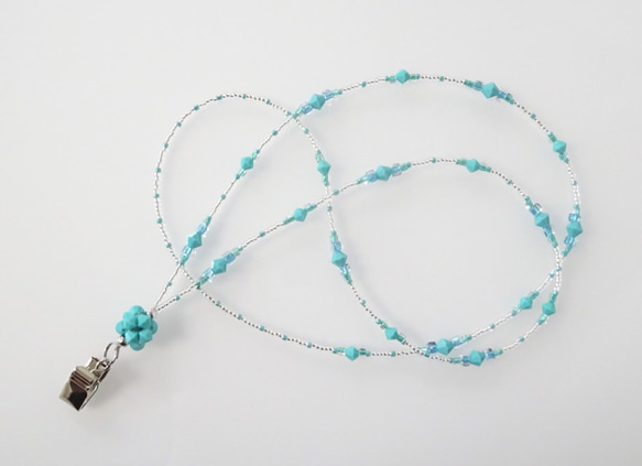 きらきらビーズのネックストラップ クリスタルターコイズ＜送料込