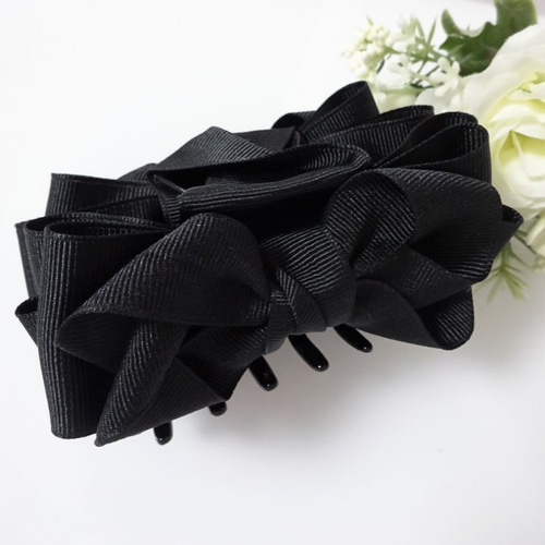 クロスリボンのバンスクリップ グログランブラック＜送料込＞ ヘア