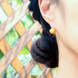 耳元に本真珠のひと粒☆ゴールドパール 9ミリ珠 淡水真珠 2枚目の画像